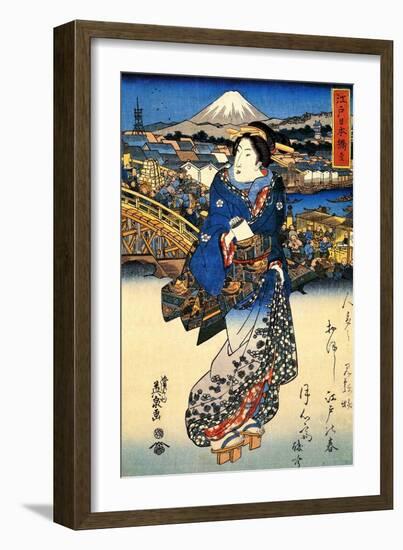 Nihonbashi in Edo, 1852-Keisai Eisen-Framed Giclee Print