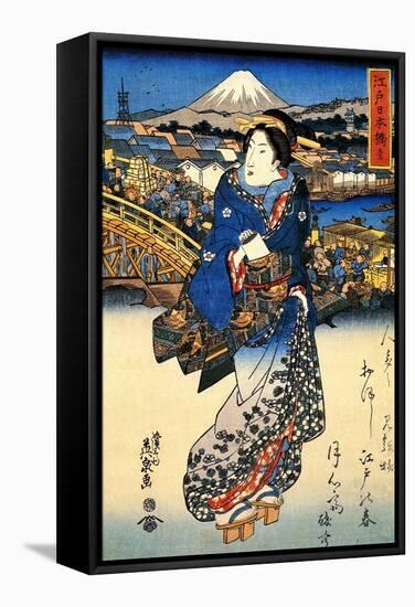 Nihonbashi in Edo, 1852-Keisai Eisen-Framed Stretched Canvas