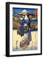 Nihonbashi in Edo, 1852-Keisai Eisen-Framed Premium Giclee Print