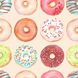Seamless Background of Watercolor Colorful Donuts Glazed.-Nikiparonak-Art Print