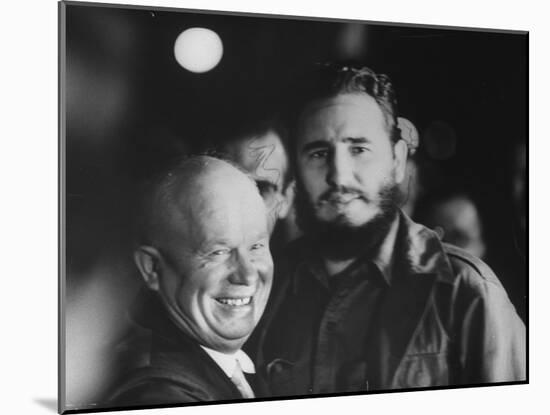 Nikita Khrushchev and Fidel Castro During their Meeting at the United Nations Assembly Session-null-Mounted Photographic Print