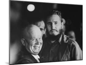 Nikita Khrushchev and Fidel Castro During their Meeting at the United Nations Assembly Session-null-Mounted Photographic Print
