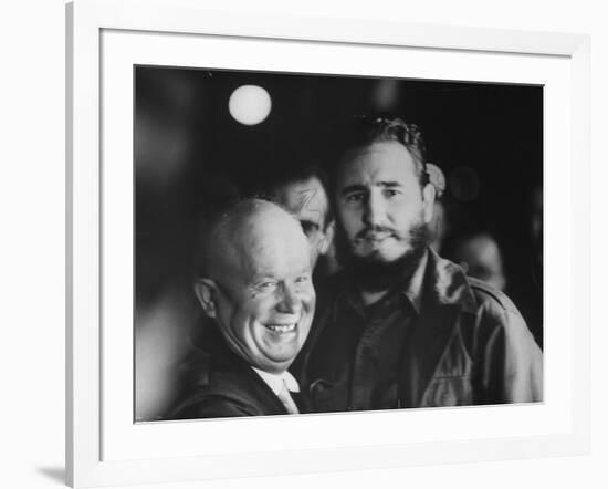 Nikita Khrushchev and Fidel Castro During their Meeting at the United Nations Assembly Session-null-Framed Photographic Print