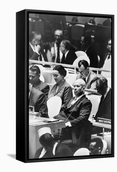 Nikita Khrushchev at a meeting of the United Nations General Assembly in New York, 1960-Warren K. Leffler-Framed Stretched Canvas