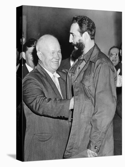 Nikita Khrushchev Greets Fidel Castro at the Russian Legation, NYC, Sept. 23, 1960-null-Stretched Canvas