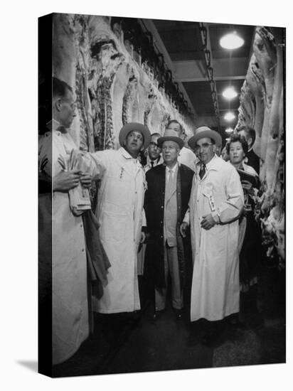 Nikita S. Khrushchev on Tour of Meat Packing Plant-Carl Mydans-Stretched Canvas
