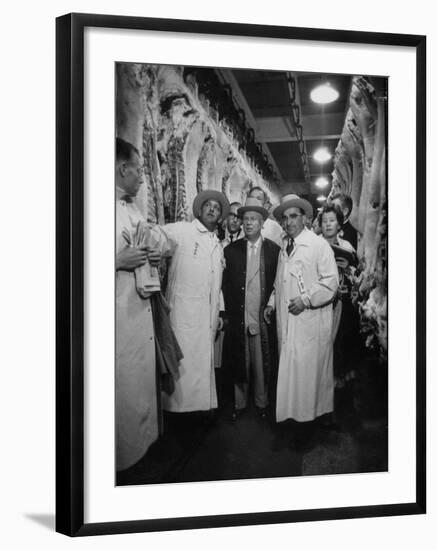 Nikita S. Khrushchev on Tour of Meat Packing Plant-Carl Mydans-Framed Photographic Print