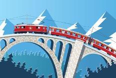 Mountain Train on the Bridge through the Alps-Nikola Knezevic-Art Print