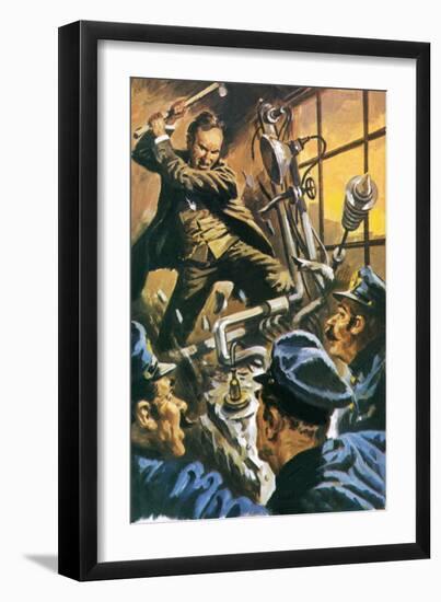 Nikola Tesla Destroying His Machine-English School-Framed Premium Giclee Print