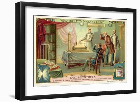 Nikola Tesla's Experiment Producing Light Generated by an Electric Transformer, 1895-null-Framed Giclee Print