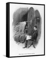Nikola Tesla Serbian Inventor Seated Beside His Wireless Telegraphy Apparatus-Warwick Goble-Framed Stretched Canvas