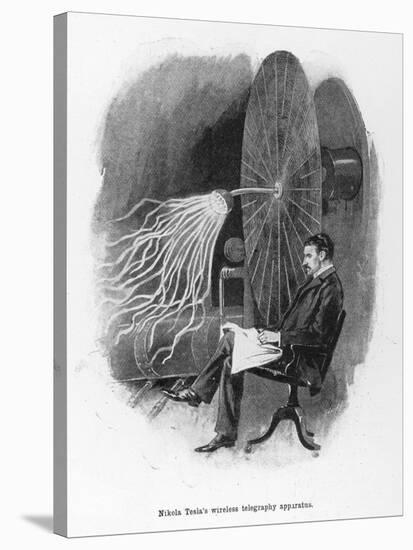 Nikola Tesla Serbian Inventor Seated Beside His Wireless Telegraphy Apparatus-Warwick Goble-Stretched Canvas