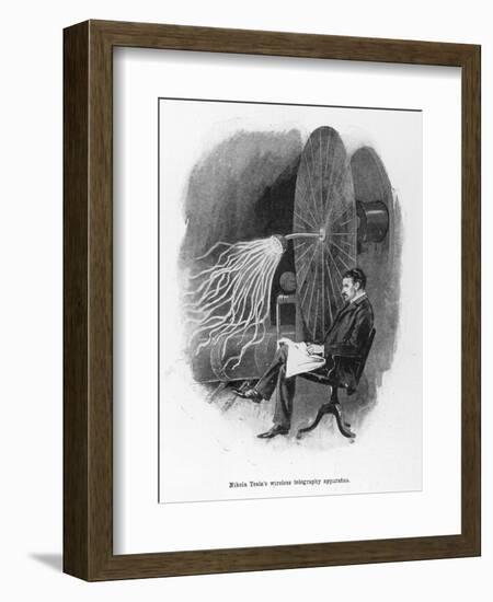 Nikola Tesla Serbian Inventor Seated Beside His Wireless Telegraphy Apparatus-Warwick Goble-Framed Art Print