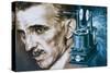 Nikola Tesla with an Early Tesla Coil-null-Stretched Canvas