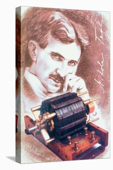 Nikola Tesla with Machine-Michael Nicholson-Stretched Canvas