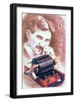 Nikola Tesla with Machine-Michael Nicholson-Framed Photographic Print