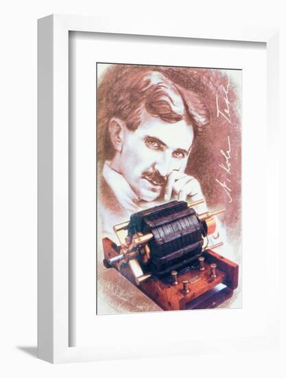 Nikola Tesla with Machine-Michael Nicholson-Framed Photographic Print