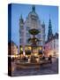 Nikolaj Church and Restaurants at Dusk, Armagertorv, Copenhagen, Denmark, Scandinavia, Europe-Frank Fell-Stretched Canvas