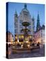 Nikolaj Church and Restaurants at Dusk, Armagertorv, Copenhagen, Denmark, Scandinavia, Europe-Frank Fell-Stretched Canvas