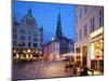 Nikolaj Church and Restaurants at Dusk, Armagertorv, Copenhagen, Denmark, Scandinavia, Europe-Frank Fell-Mounted Photographic Print