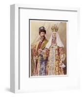 Nikolay Aleksandrovich Czar Nicolas II with Alexandra in Ancient Muscovite Dress-Frederic De Haenen-Framed Art Print