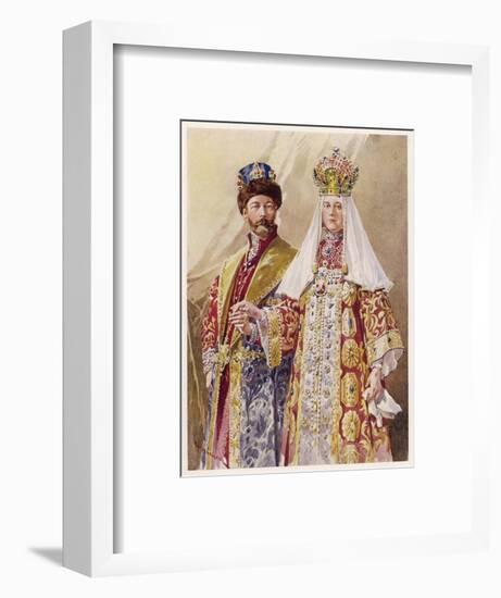 Nikolay Aleksandrovich Czar Nicolas II with Alexandra in Ancient Muscovite Dress-Frederic De Haenen-Framed Art Print