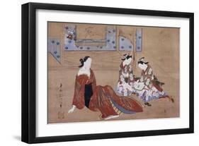 Nikuhitsu Ukiyo-E: Courtesan and Two Attendants, C. 1735-Okumura Masanobu-Framed Premium Giclee Print