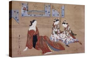Nikuhitsu Ukiyo-E: Courtesan and Two Attendants, C. 1735-Okumura Masanobu-Stretched Canvas
