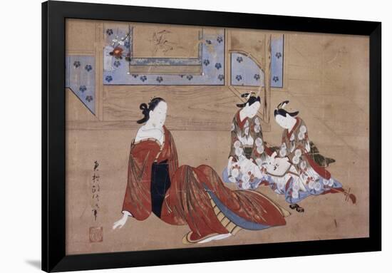 Nikuhitsu Ukiyo-E: Courtesan and Two Attendants, C. 1735-Okumura Masanobu-Framed Giclee Print