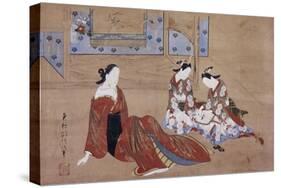 Nikuhitsu Ukiyo-E: Courtesan and Two Attendants, C. 1735-Okumura Masanobu-Stretched Canvas