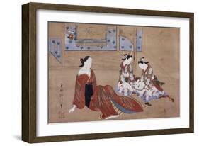 Nikuhitsu Ukiyo-E: Courtesan and Two Attendants, C. 1735-Okumura Masanobu-Framed Giclee Print