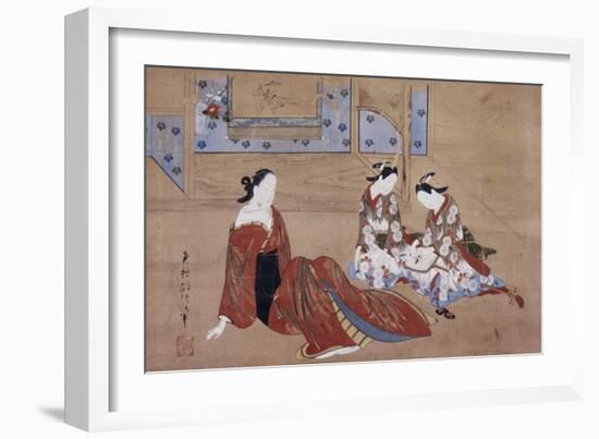 Nikuhitsu Ukiyo-E: Courtesan and Two Attendants, C. 1735-Okumura Masanobu-Framed Giclee Print