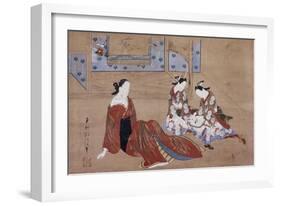 Nikuhitsu Ukiyo-E: Courtesan and Two Attendants, C. 1735-Okumura Masanobu-Framed Giclee Print