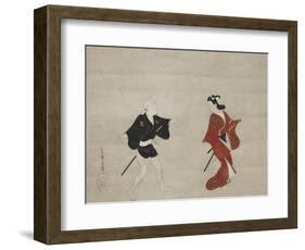 Nikuhitsu Ukiyo-E: Young Samurai and a Manservant as Mitate of Huanshigong and Zhang Lian, C. 1690-Hishikawa Moronobu-Framed Giclee Print