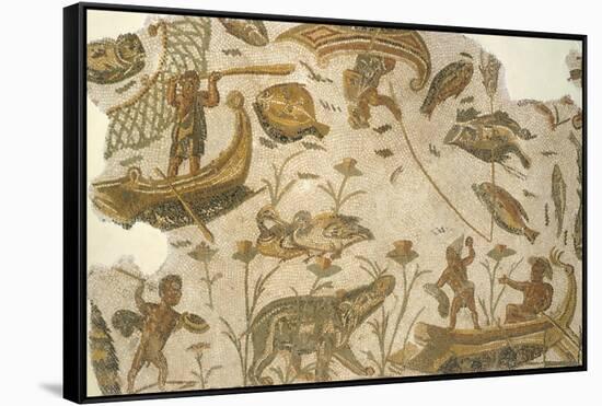 Nilotic Mosaic Depicting Pygmies Hunting Hippopotamus, 3rd Century-null-Framed Stretched Canvas