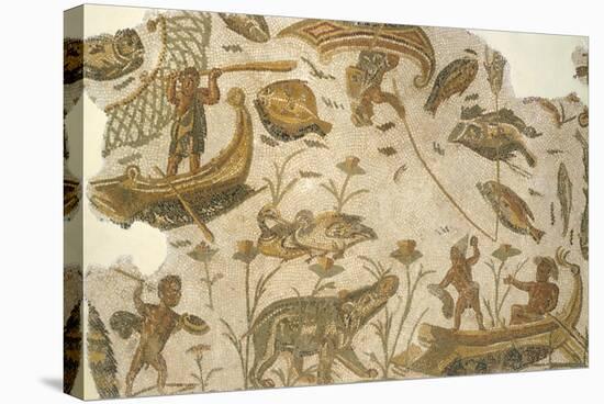 Nilotic Mosaic Depicting Pygmies Hunting Hippopotamus, 3rd Century-null-Stretched Canvas