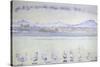 Nine Swans in Front of a Mountainous Landscape; Der Hafen Von Genf, Mit Neu-Ferdinand Hodler-Stretched Canvas