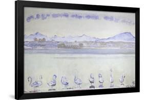 Nine Swans in Front of a Mountainous Landscape; Der Hafen Von Genf, Mit Neu-Ferdinand Hodler-Framed Giclee Print