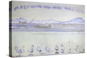 Nine Swans in Front of a Mountainous Landscape; Der Hafen Von Genf, Mit Neu-Ferdinand Hodler-Stretched Canvas