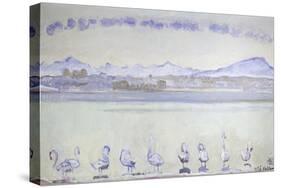 Nine Swans in Front of a Mountainous Landscape; Der Hafen Von Genf, Mit Neu-Ferdinand Hodler-Stretched Canvas