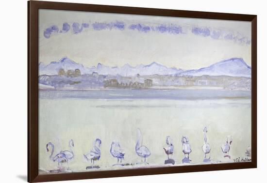 Nine Swans in Front of a Mountainous Landscape; Der Hafen Von Genf, Mit Neu-Ferdinand Hodler-Framed Giclee Print