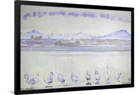 Nine Swans in Front of a Mountainous Landscape; Der Hafen Von Genf, Mit Neu-Ferdinand Hodler-Framed Giclee Print