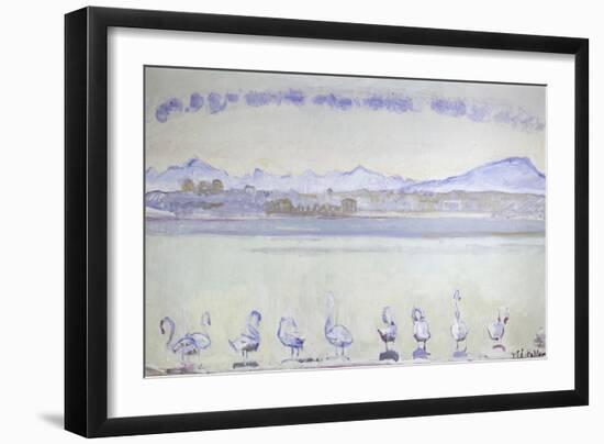 Nine Swans in Front of a Mountainous Landscape; Der Hafen Von Genf, Mit Neu-Ferdinand Hodler-Framed Giclee Print