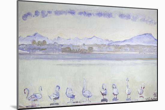 Nine Swans in Front of a Mountainous Landscape; Der Hafen Von Genf, Mit Neu-Ferdinand Hodler-Mounted Giclee Print