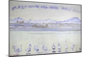 Nine Swans in Front of a Mountainous Landscape; Der Hafen Von Genf, Mit Neu-Ferdinand Hodler-Mounted Giclee Print