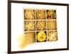 Nine Types Of Pasta In Wooden Box Sections Isolated On White-Yastremska-Framed Art Print