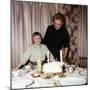 Nine Year Old Girl Is About to Blow Out the Candles on Her While Her Mom Watches, Ca. 1962-null-Mounted Photographic Print