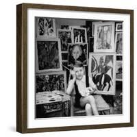 Nine Year Old Prodigy, Hansan Kaptan, Turkish Child, Has an Exhibition at a Gallery-Gordon Parks-Framed Photographic Print