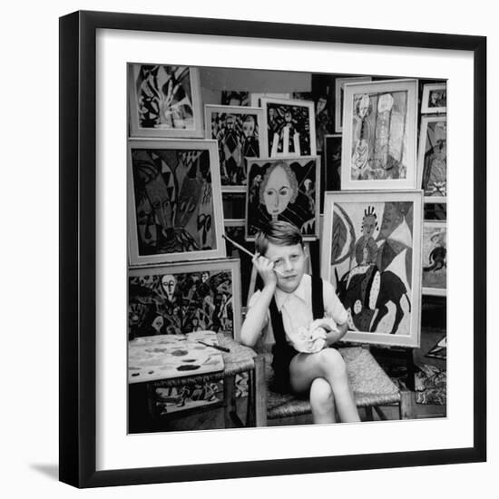 Nine Year Old Prodigy, Hansan Kaptan, Turkish Child, Has an Exhibition at a Gallery-Gordon Parks-Framed Photographic Print