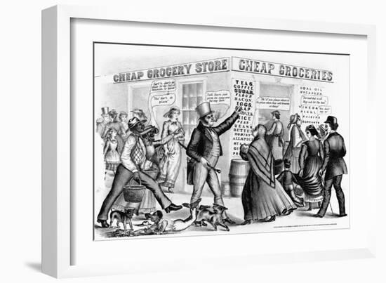 Nineteenth Century Lithograph of "Cheap Groceries"-null-Framed Giclee Print